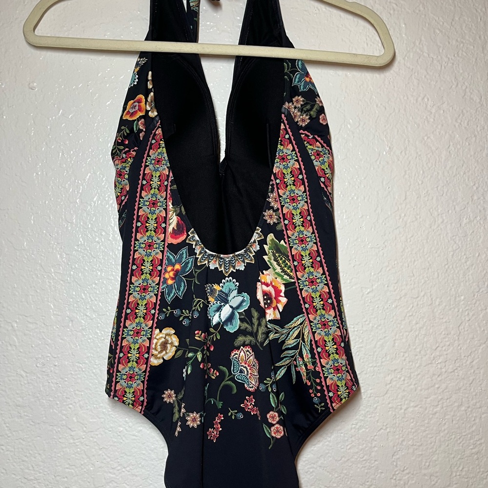 Johnny Was Ardem halter black floral embroidered one piece swimsuit size medium - Picture 4 of 6